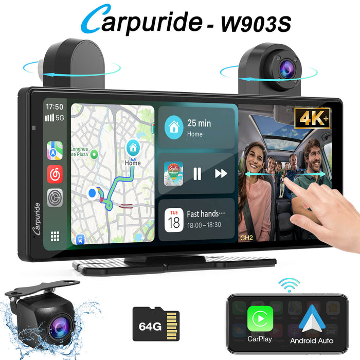 Carpuride W903S wireless Apple CarPlay display installed on dashboard
